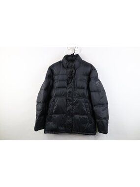 Tumi Tech Mens Medium Spell Out Full Zip Down Feather Puffer Jacket Coat Black